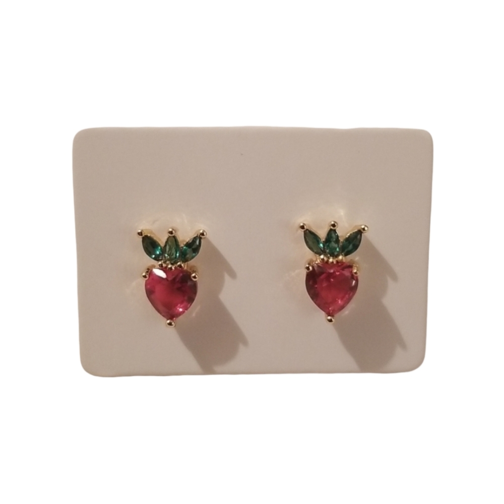 Dainty Cubic Zirconia Strawberry Studs